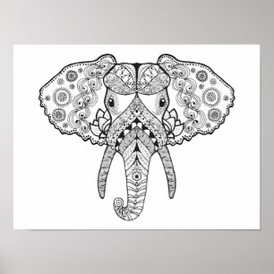 Zentangle geïnspireerd olifant poster