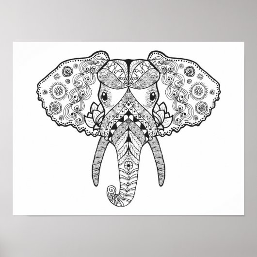 Zentangle geïnspireerd olifant poster (Voorkant)