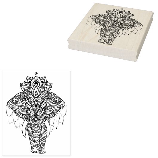 Zentangle geïnspireerd olifant rubberstempel (Gestempeld)