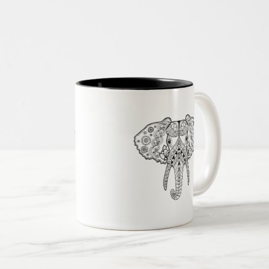 Zentangle geïnspireerd olifant tweekleurige koffiemok (Voorkant rechts)