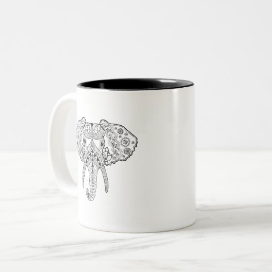 Zentangle geïnspireerd olifant tweekleurige koffiemok (Voorkant links)