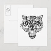Zentangle Geïnspireerde Wolf Briefkaart (Voorkant / Achterkant)