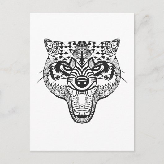 Zentangle Geïnspireerde Wolf Briefkaart (Voorkant)