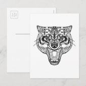 Zentangle Geïnspireerde Wolf Briefkaart (Voorkant / Achterkant)