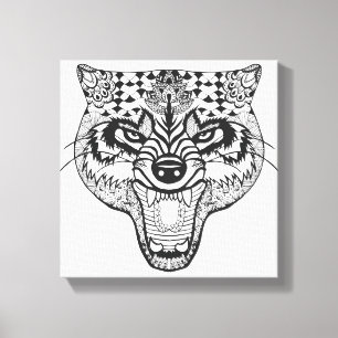 Zentangle Geïnspireerde Wolf Canvas Afdruk
