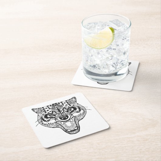 Zentangle Geïnspireerde Wolf Kartonnen Onderzetters (Insitu)