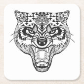 Zentangle Geïnspireerde Wolf Kartonnen Onderzetters (Voorkant)