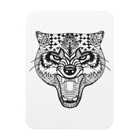 Zentangle Geïnspireerde Wolf Magneet (Verticaal)