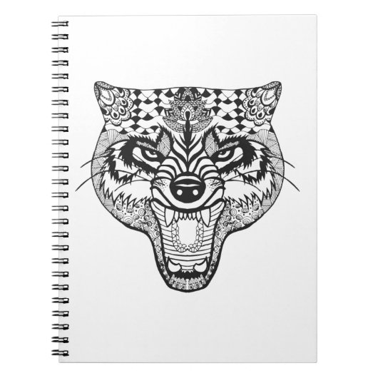 Zentangle Geïnspireerde Wolf Notitieboek (Voorkant)