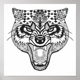 Zentangle Geïnspireerde Wolf Poster