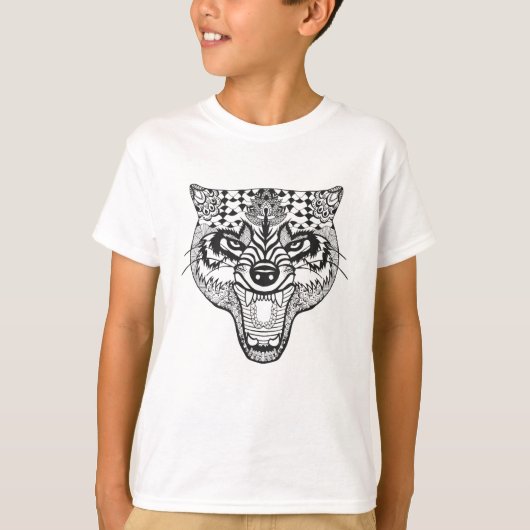 Zentangle Geïnspireerde Wolf T-shirt (Voorkant)