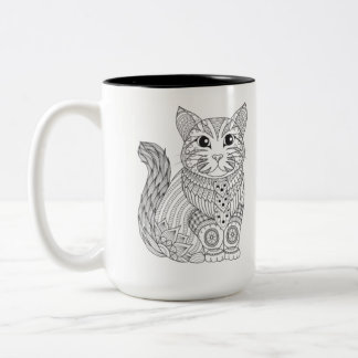 Zentangle Kat Koppie | Mandala Kat Koffiekoppie vo Tweekleurige Koffiemok