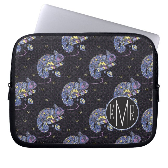 Zentangle Lizard | Monogram Laptop Sleeve (Voorkant)