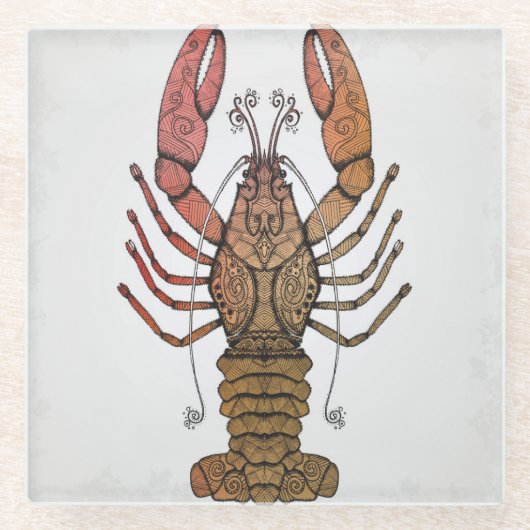 Zentangle Style Lobster Glazen Onderzetter (Voorkant)