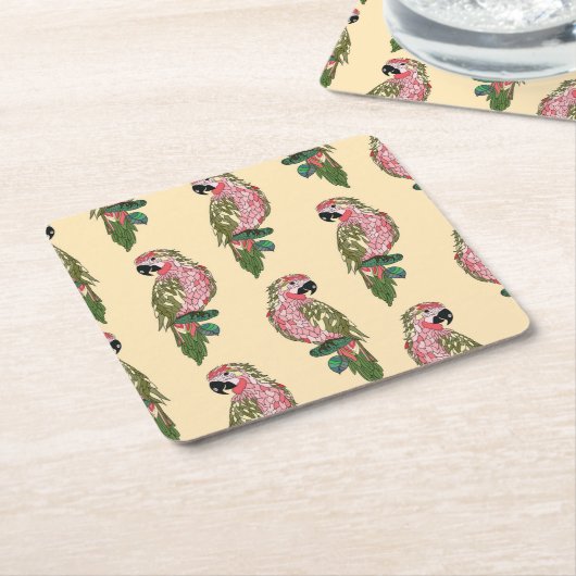 Zentangle Style Parrots 2 Kartonnen Onderzetters (Schuin)