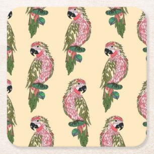 Zentangle Style Parrots 2 Kartonnen Onderzetters