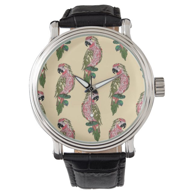 Zentangle Style Parrots Horloge (Voorkant)