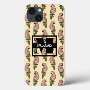Zentangle Style Parrots Monogram iPhone 13 Hoesje