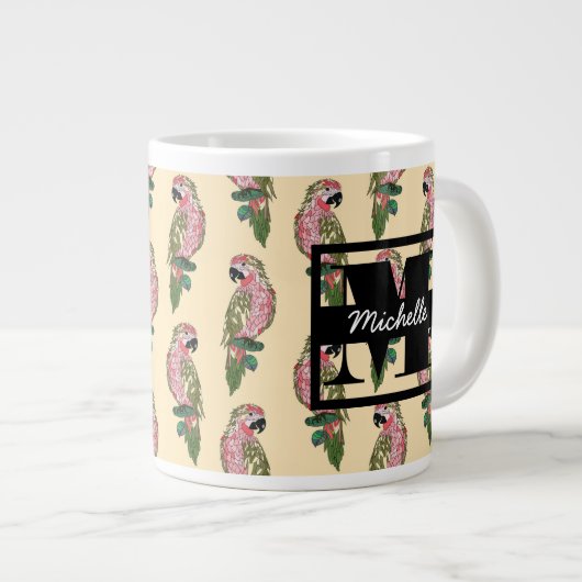 Zentangle Style Parrots | Monogram Grote Koffiekop (Voorkant rechts)