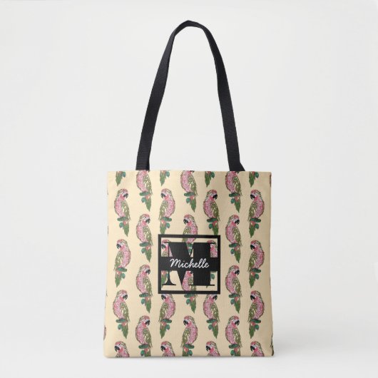 Zentangle Style Parrots | Monogram Tote Bag (Voorkant)