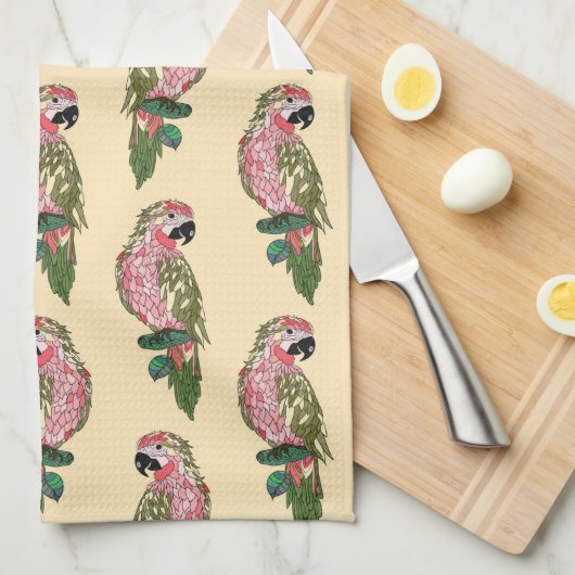 Zentangle Style Parrots Theedoek (Quarter Fold)