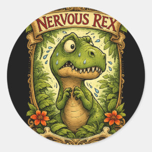 Zenuwachtige Rex - Grappige Tyrannosaurus Ronde Sticker