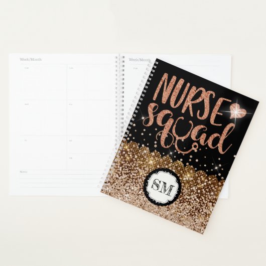 Zenuwkraampje bronze glitter monogram planner (Display)