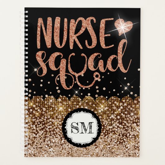 Zenuwkraampje bronze glitter monogram planner (Voorkant)