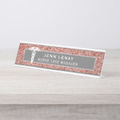 Zenuwmedisch kaduceus Roze Rose Gold Glitter Bureau Naambordje (Voorkant)