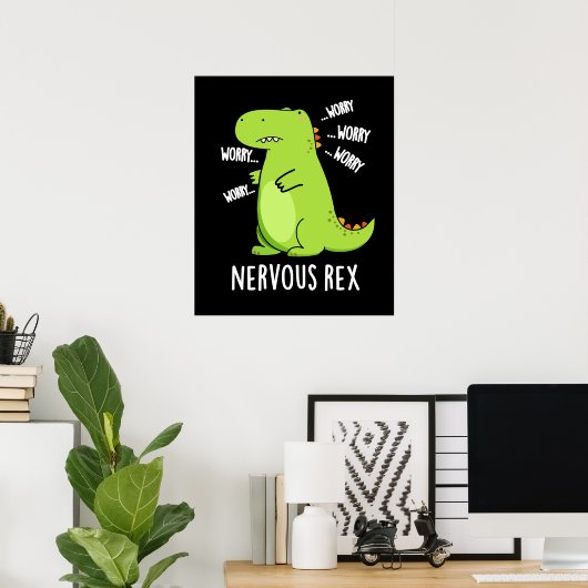 Zenuwrex Funny Dinosaur TRex Pun Dark BG Poster (Thuiskantoor)