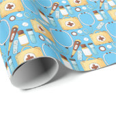 Zenuwstelsel Medisch Patroon Stethoscoop Thermomet Cadeaupapier (Rol Hoek)