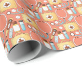 Zenuwstelsel Medisch Patroon Stethoscoop Thermomet Cadeaupapier (Rol Hoek)