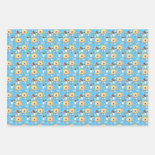 Zenuwstelsel Medisch Patroon Stethoscoop Thermomet Inpakpapier Vel (Voorkant 2)