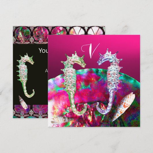 ZEPAARDJES STRAND HUWELIJK MONOGRAM, Roze zwart Kaart (Voorkant / Achterkant)