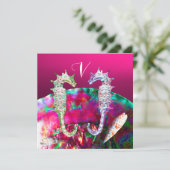 ZEPAARDJES STRAND HUWELIJK MONOGRAM, Roze zwart Kaart (Staand voorkant)