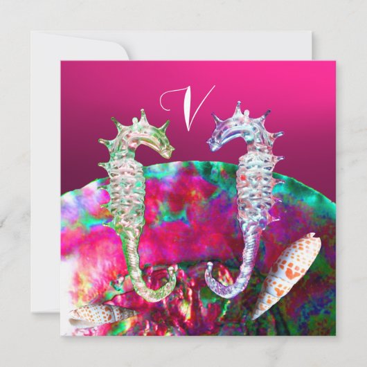 ZEPAARDJES STRAND HUWELIJK MONOGRAM, Roze zwart Kaart (Voorkant)