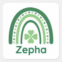 Zepha Name Clover Boho Rainbow Vierkante Sticker
