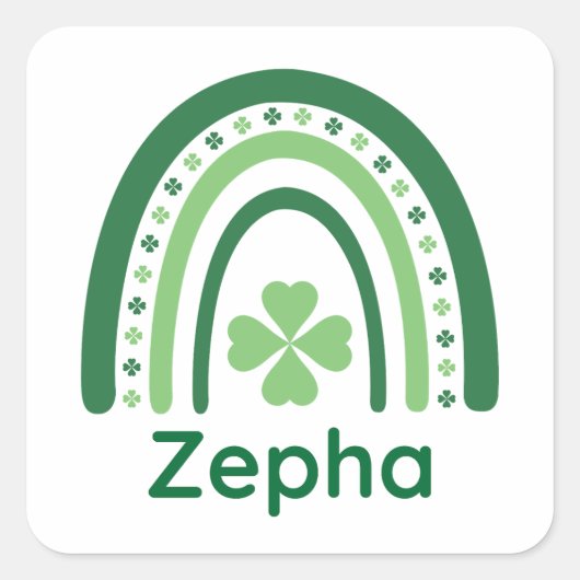 Zepha Name Clover Boho Rainbow Vierkante Sticker (Voorkant)