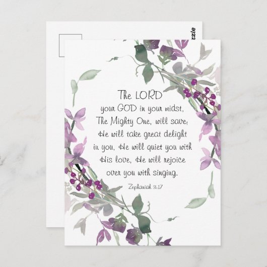 Zephaniah 3:17 Hij is blij met je Briefkaart (Voorkant / Achterkant)