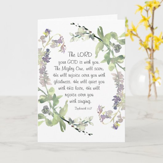 Zephaniah 3:17 Hij zal blij met je zijn Kaart (Gele Bloem)