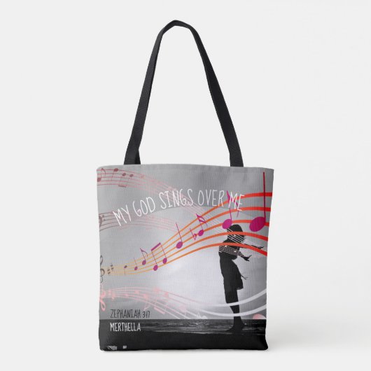 Zephaniah 3:17 MIJN GOD ZINGEN OVER ME Christelijk Tote Bag (Achterkant)