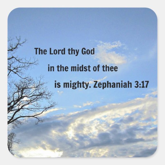 Zephaniah 3:17 vierkante sticker (Voorkant)