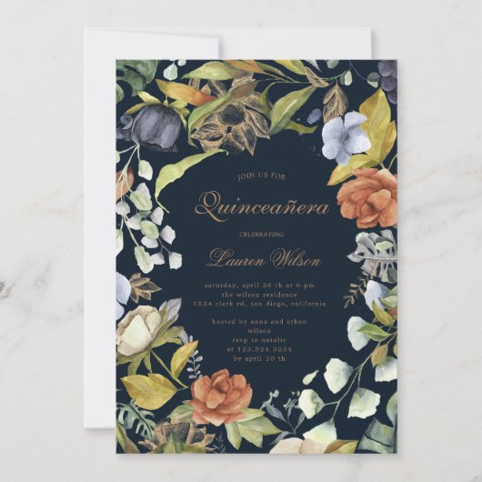 zephyr blue floral quinceanera fotokaart save the date (Voorkant)
