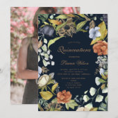 zephyr blue floral quinceanera fotokaart save the date (Voorkant / Achterkant)