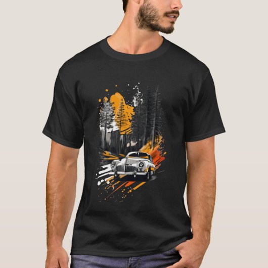 Zephyr car 1950 driving through a forest boy funny t-shirt (Voorkant)