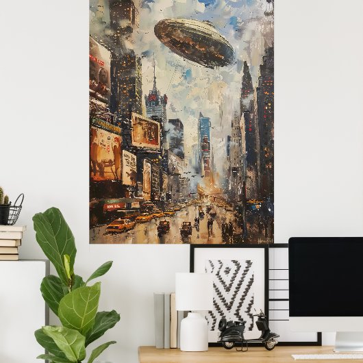  Zeppelin Luchtschip Olieverfschilderij New York M Poster (Thuiskantoor)