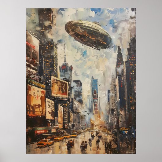 Zeppelin Luchtschip Olieverfschilderij New York M Poster (Voorkant)