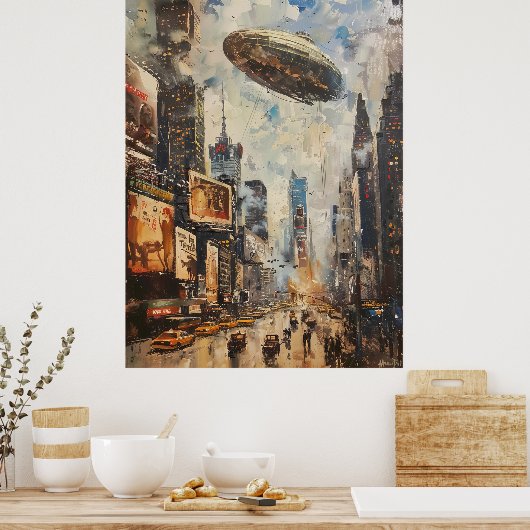  Zeppelin Luchtschip Olieverfschilderij New York M Poster (Keuken)