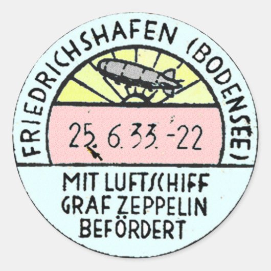 Zeppelin Ontwerp van Origineel Postmerk Ronde Sticker (Voorkant)