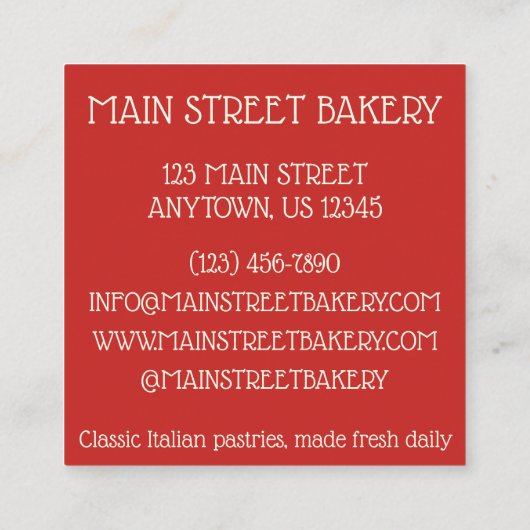 ZEPPOLE Italiaanse Fried Dough Pastry Chef Bakery Vierkante Visitekaartje (Achterkant)
